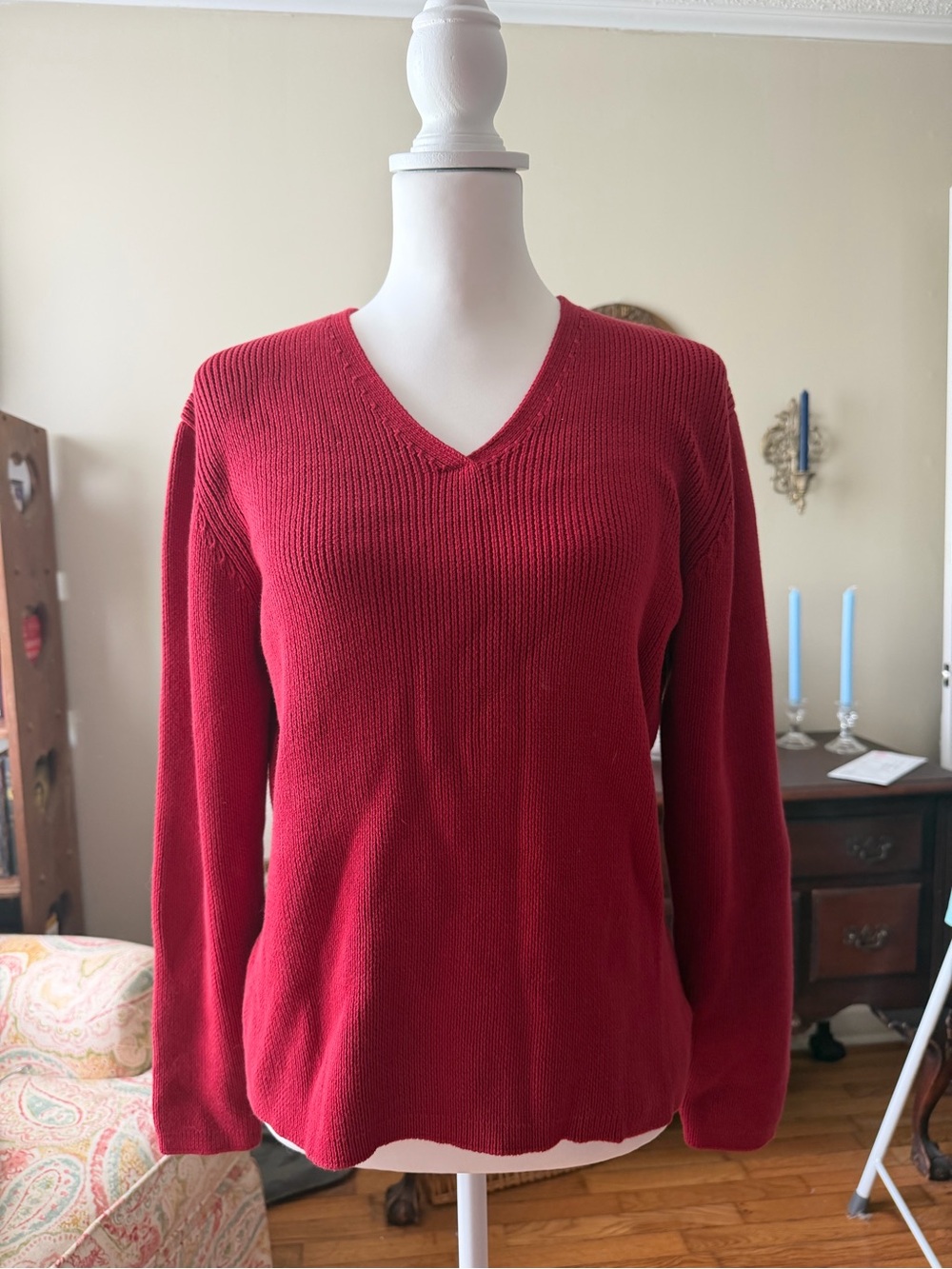Eddie Bauer V-Neck Sweater in Deep Red